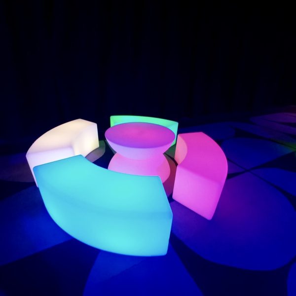 glow curve bench and coffee table