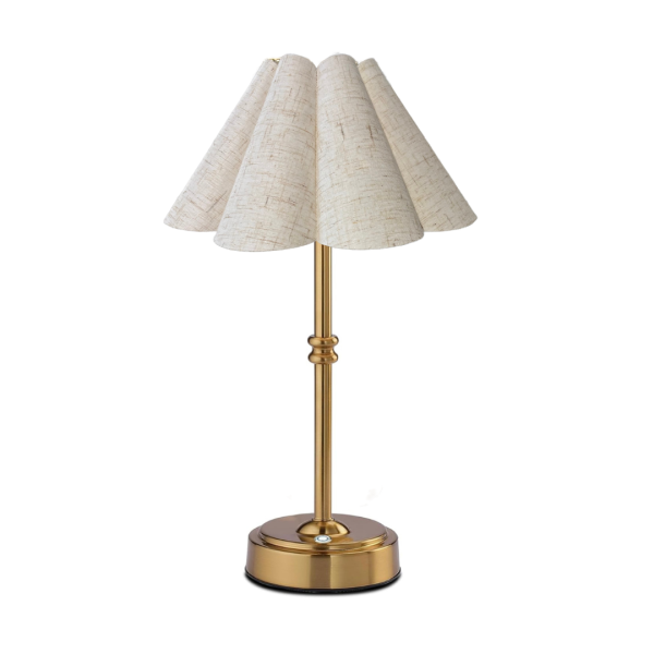 Beige linen scallop table lamp hire